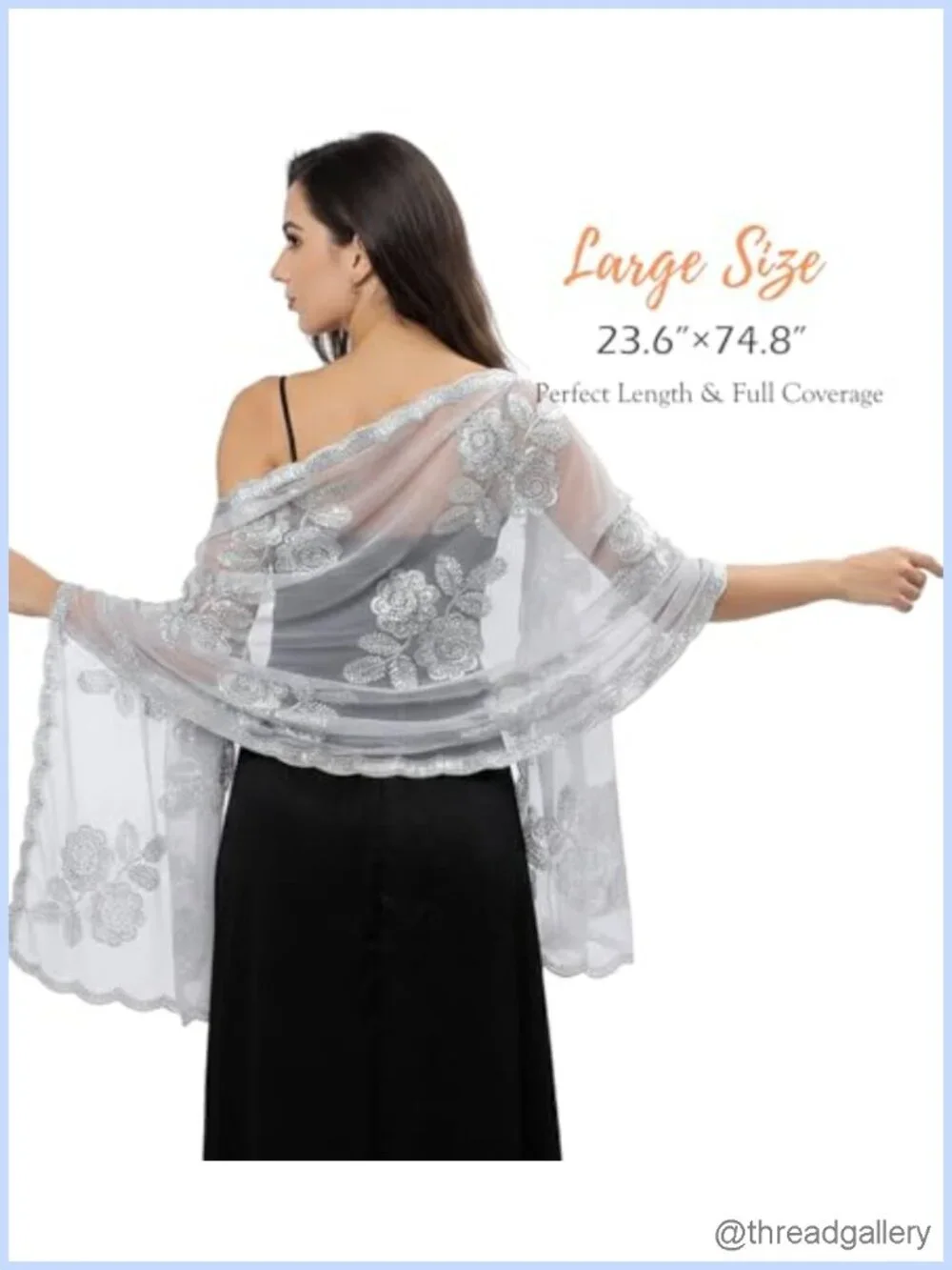 Women Sequin Flower Sheer Wrap Shawl for Dress Formal Evening